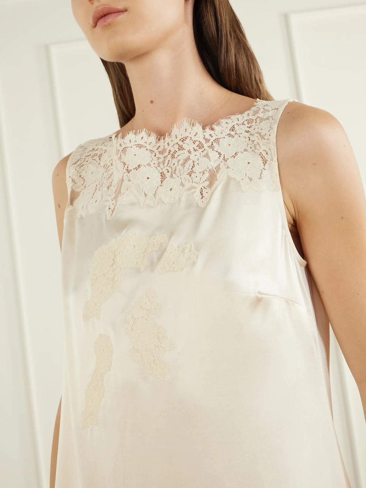 DÔEN Vida Lace-trimmed Silk-satin Mini Dress