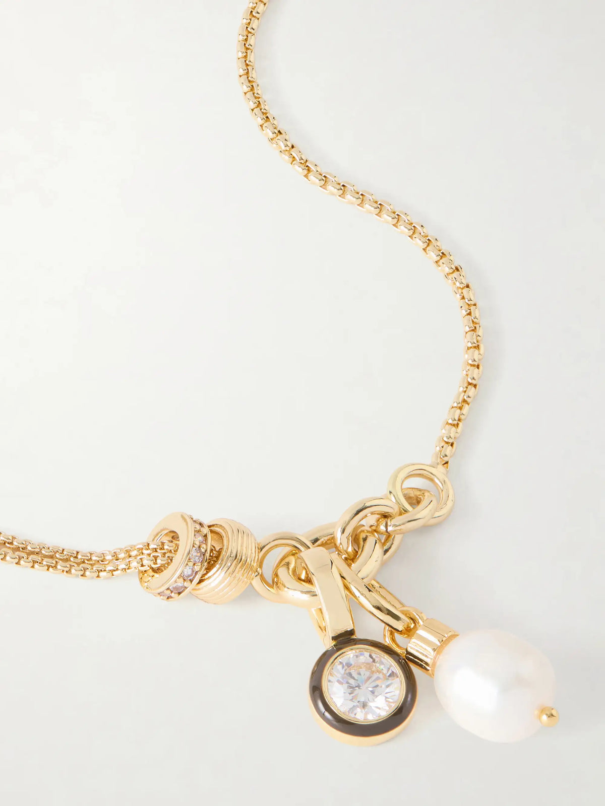 The Double Drop Gold-tone, Cubic Zirconia And Enamel Necklace