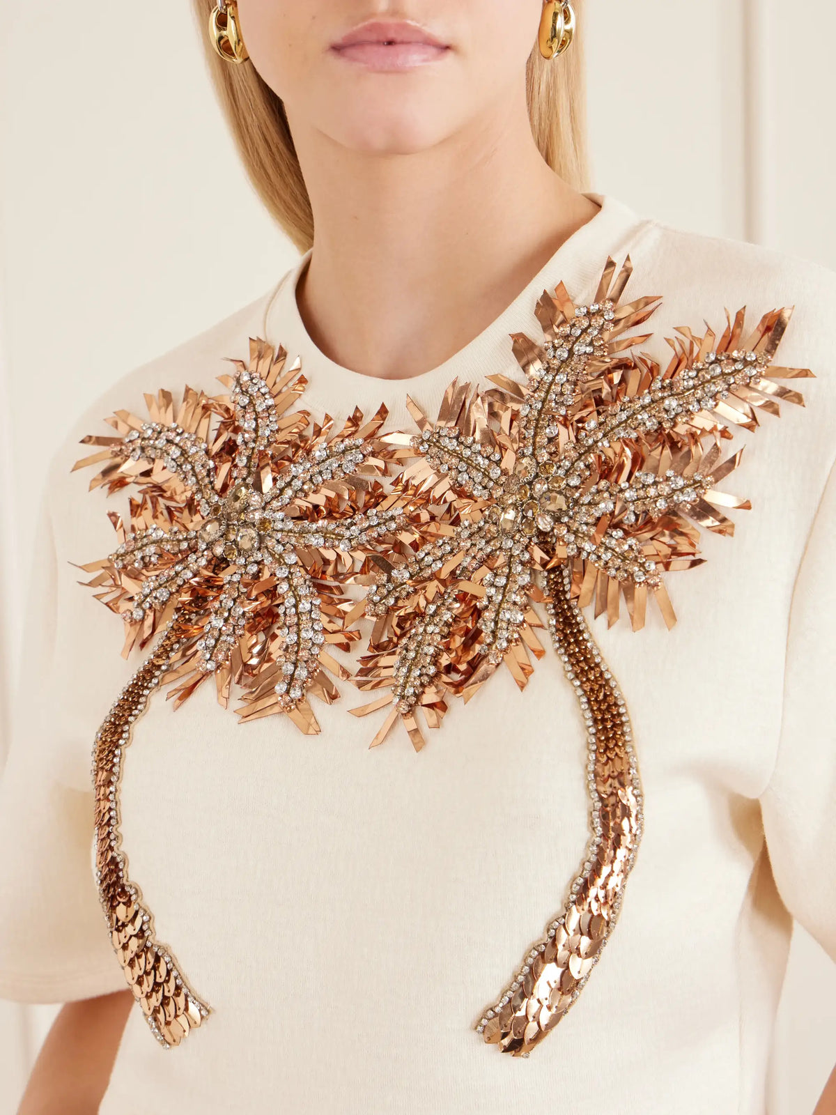Cropped Crystal-embellished Embroidered Jersey T-shirt