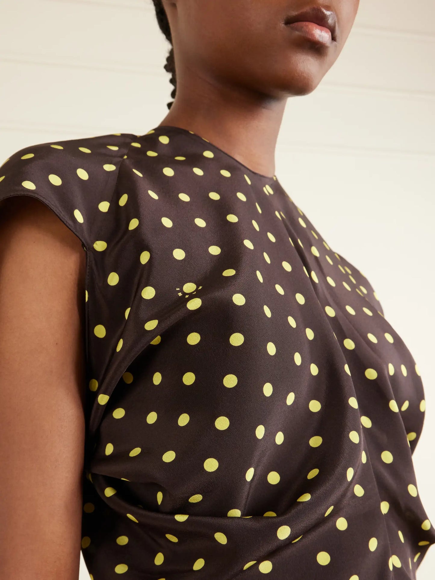 Ruched Polka-dot Silk-blend Midi Dress