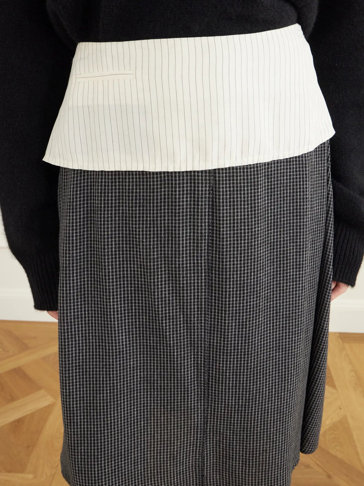 MFPEN Committee Pinstriped Checked Seersucker Midi Skirt
