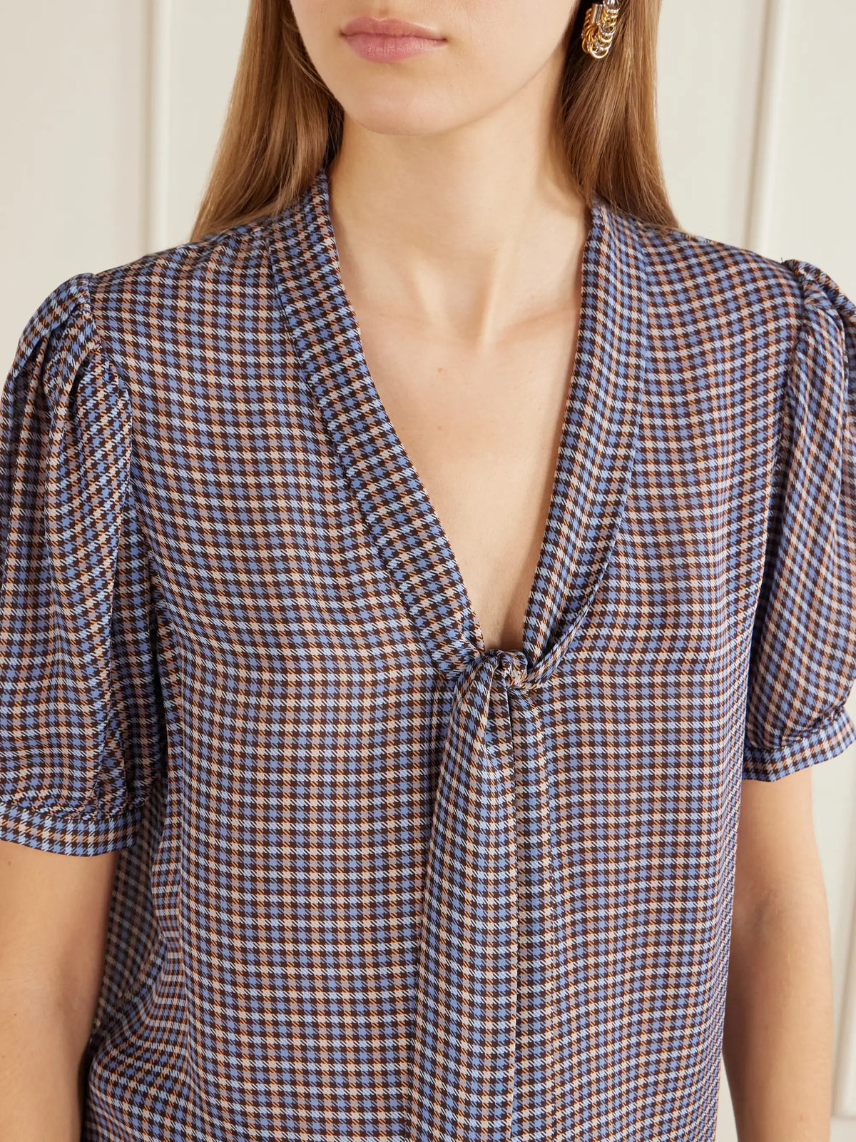 FRAME The Sonnet Checked Silk Blouse