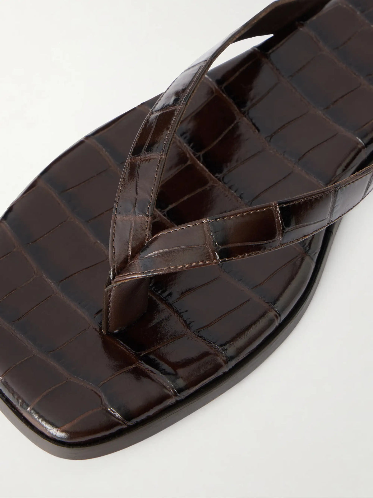Meta Croc-effect Leather Flip Flops