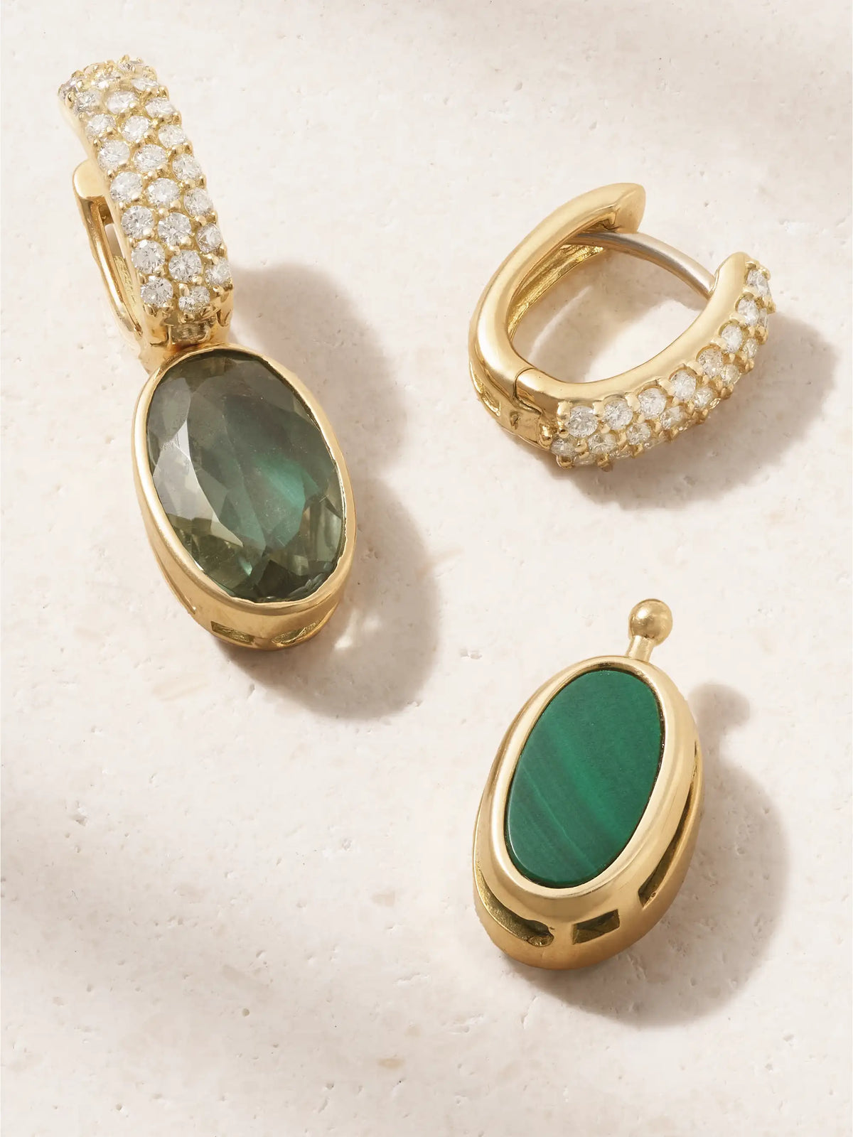 18-karat Gold Diamond, Prasiolite And Malachite Earrings