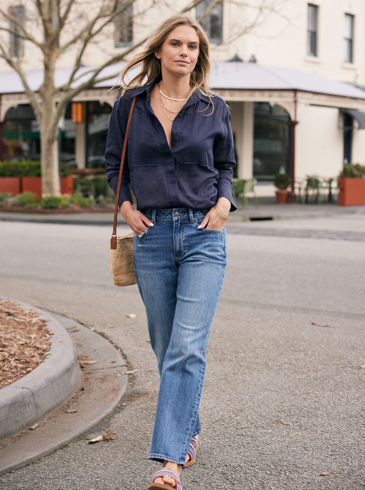 White & Co. Chloe Panel Shirt (Navy)