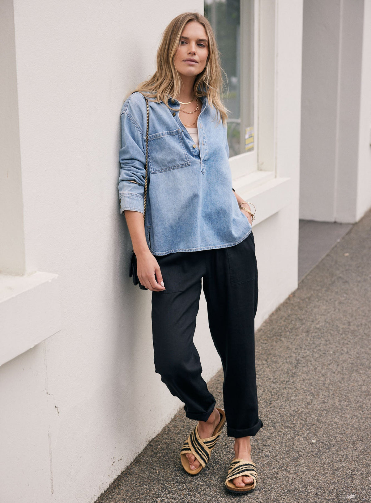 White & Co. Henley Claudia Shirt (Mid Wash)