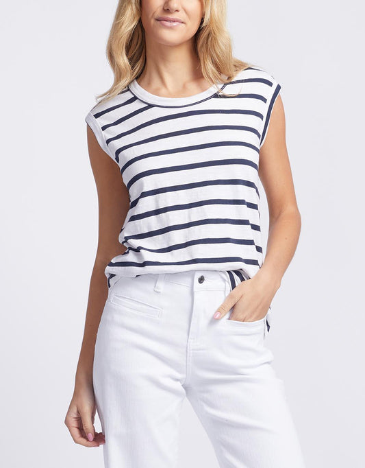 Cali Tank Top - (Navy/White Stripe)