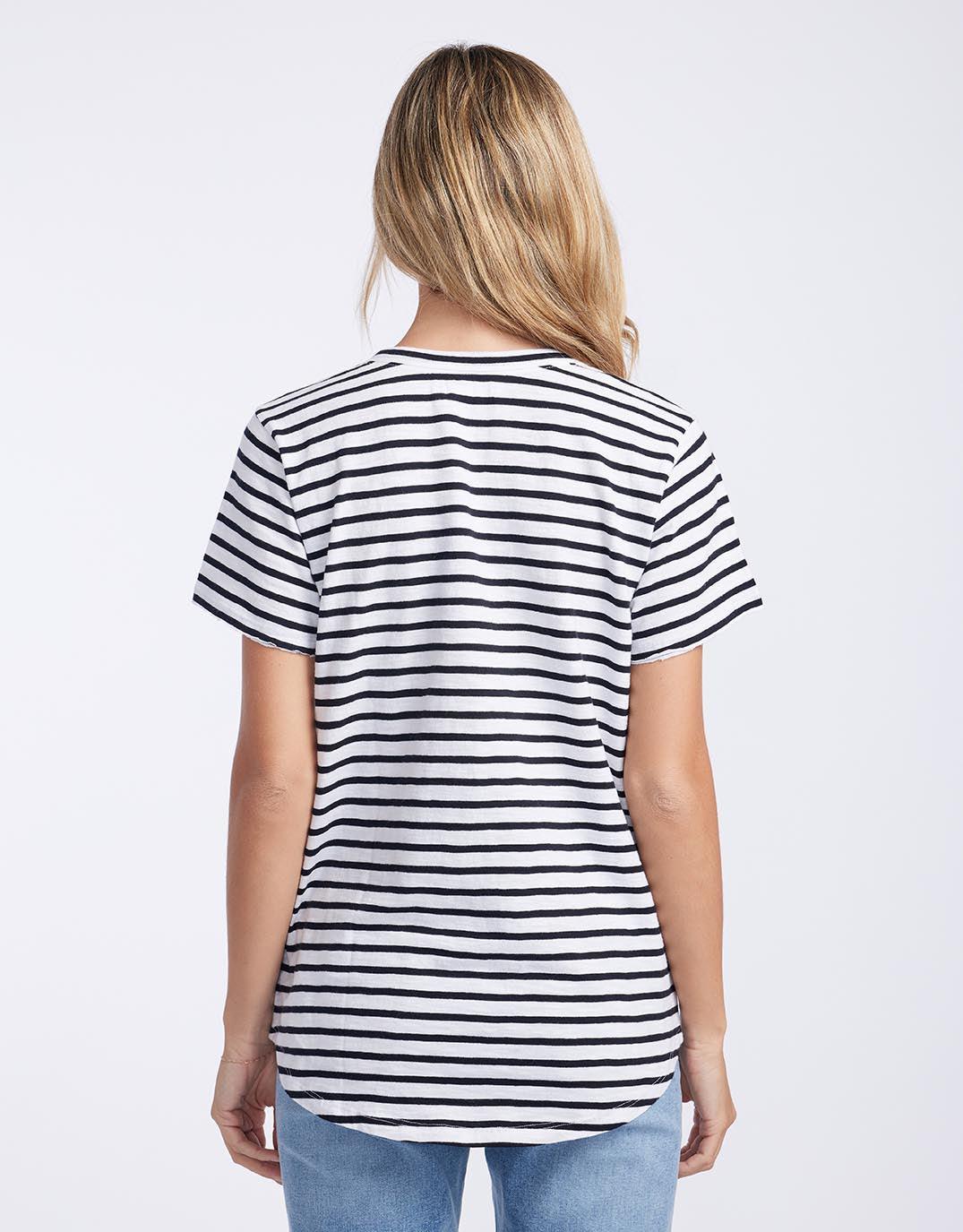 White & Co. Original Round Neck T-Shirt (Black/White Stripe)