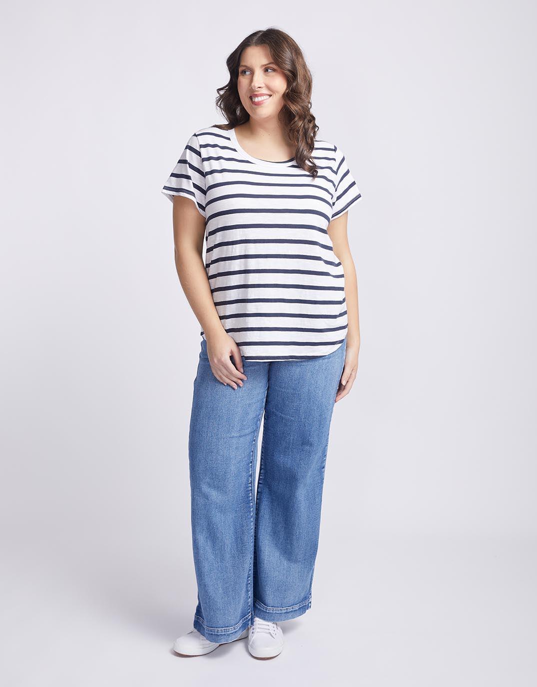 White & Co. Original Round Neck T-Shirt (Navy/White Stripe)