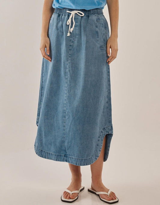 Brunch Denim Skirt - (Oasis Blue)