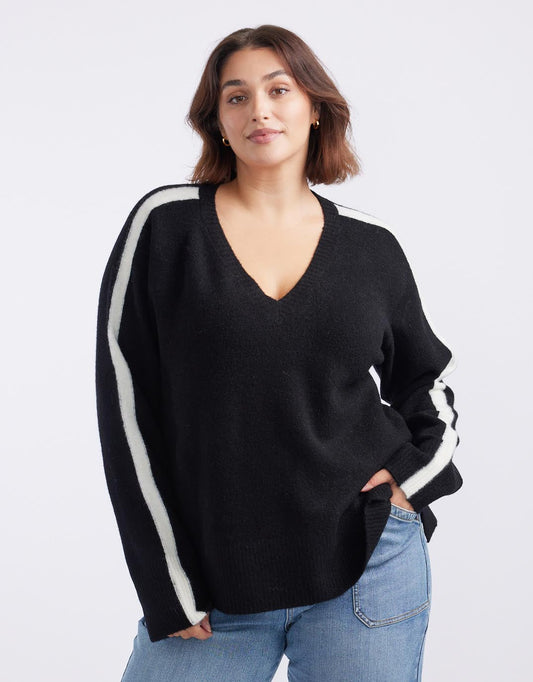 Chalet V Neck Knit Jumper - (Black/White)