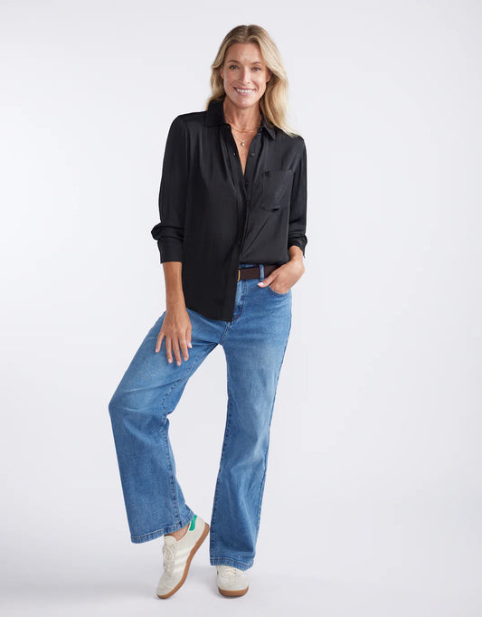 White & Co. Charlize Drape Shirt (Black)