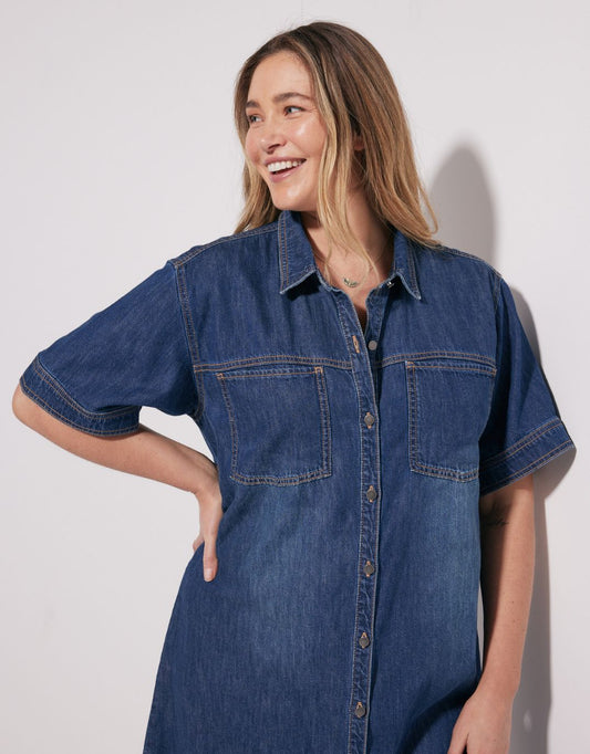 Claudia Denim Dress - (Dark Wash)