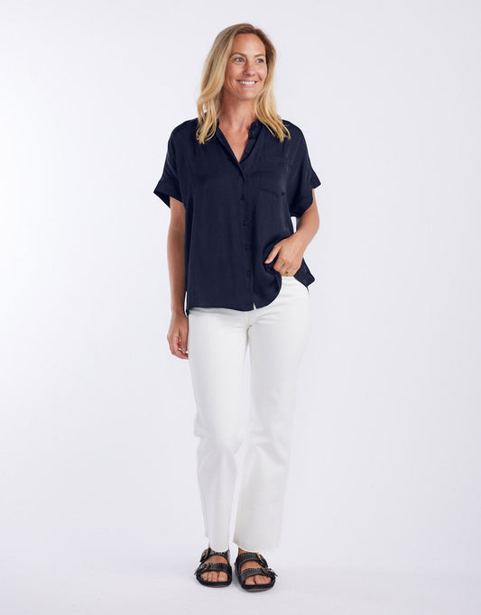 Effortless Drape Shirt - (Dark Navy)