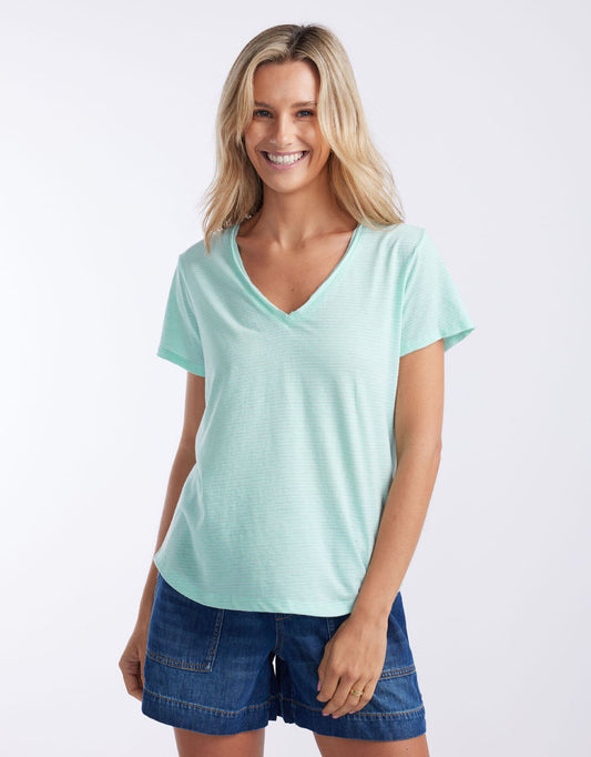Gelati Stripe Vee Neck Tee - (Seaglass)