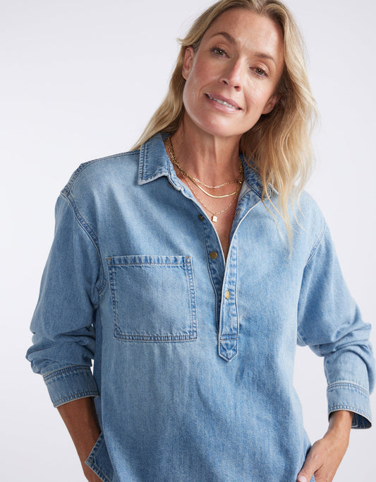 White & Co. Henley Claudia Shirt (Mid Wash)