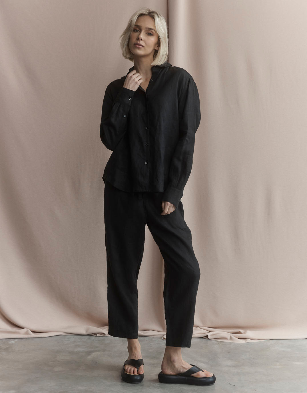 White by FTL Katie Linen Shirt (Black)