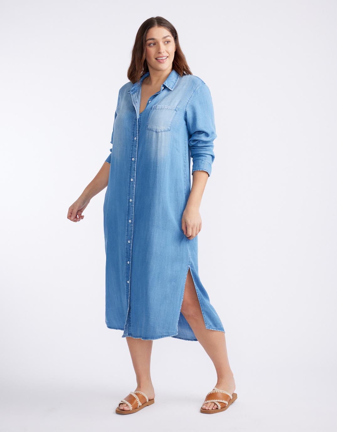 White & Co. Avery Midi Vintage Denim Dress (Chambray)