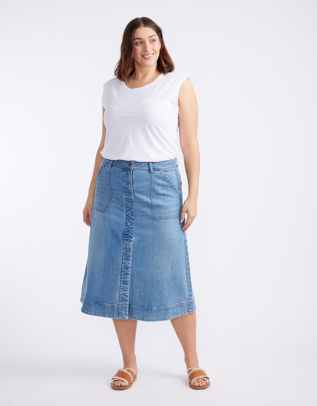 White & Co. Catalina Midi Skirt (Mid Wash)