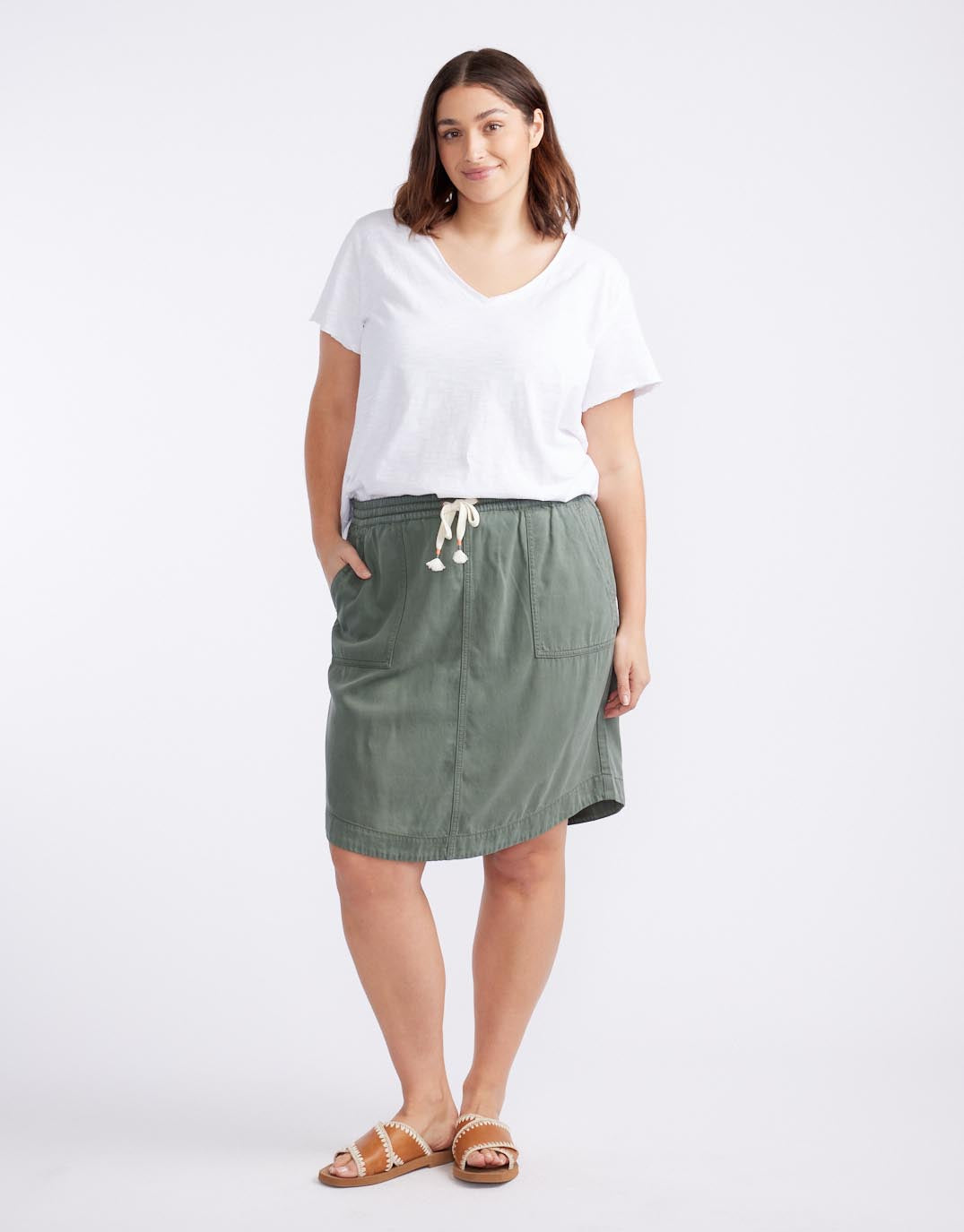 White & Co. Coco Denim Skirt (Khaki)