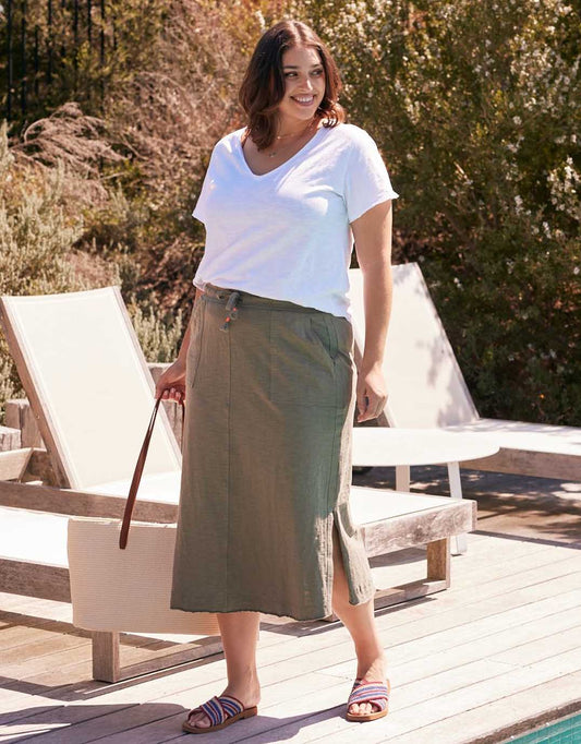 Signature Midi Skirt - (Khaki)
