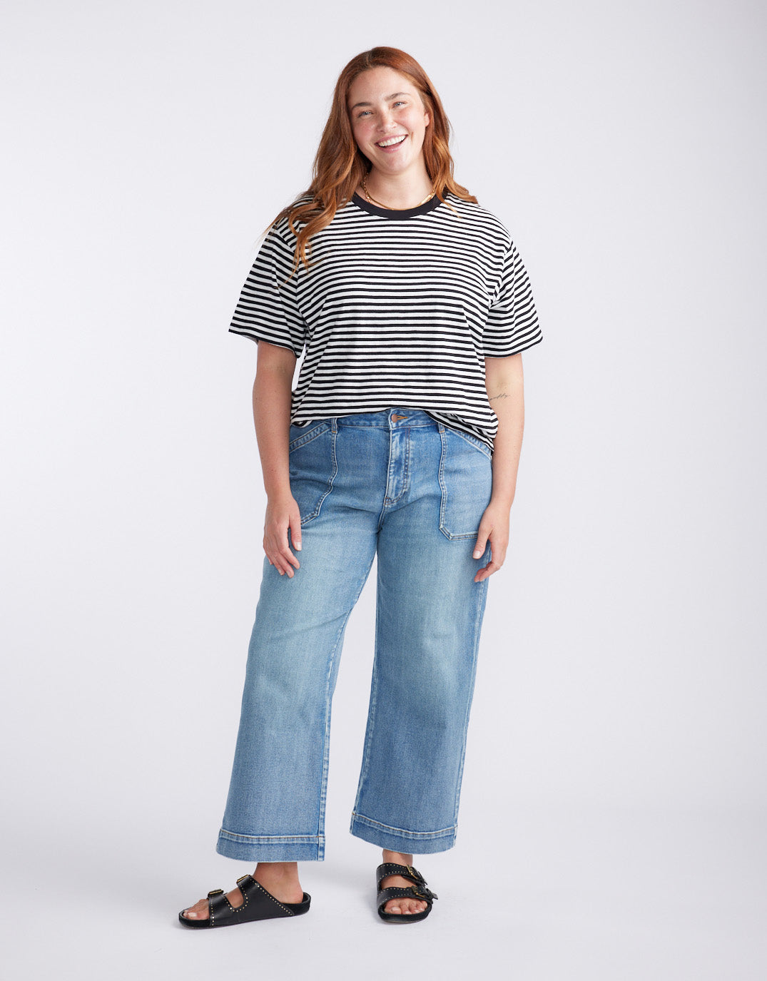 White & Co. Relaxed Tee (Black/White Stripe)
