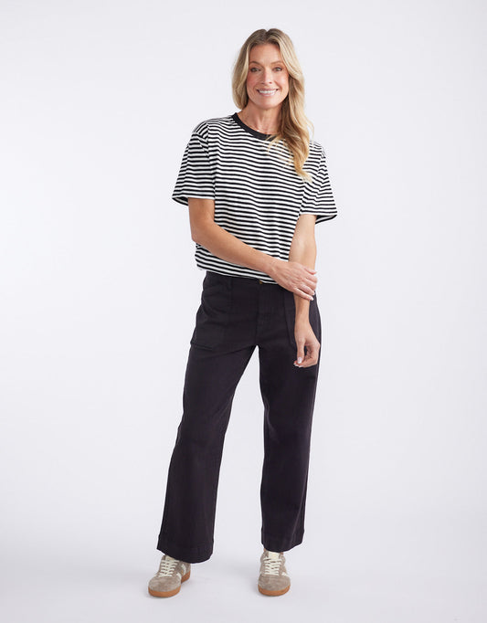 White & Co. Relaxed Tee (Black/White Stripe)