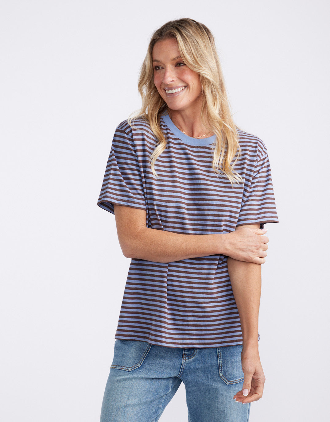 White & Co. Relaxed Tee (Blue/Chocolate)