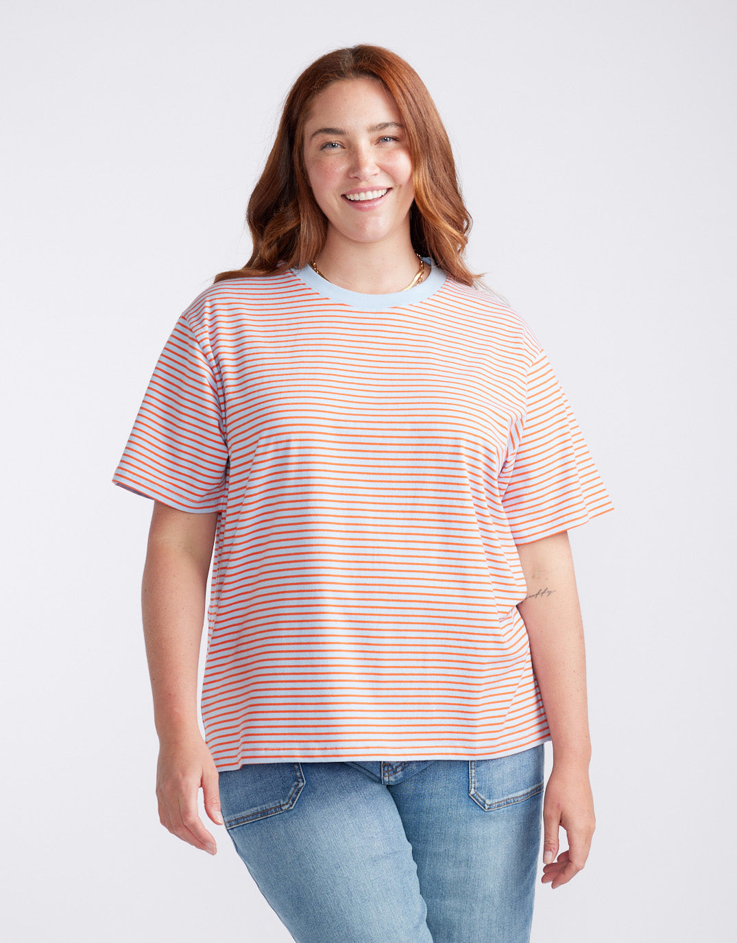 White & Co. Relaxed Tee (Ice Blue/Orange Stripe)