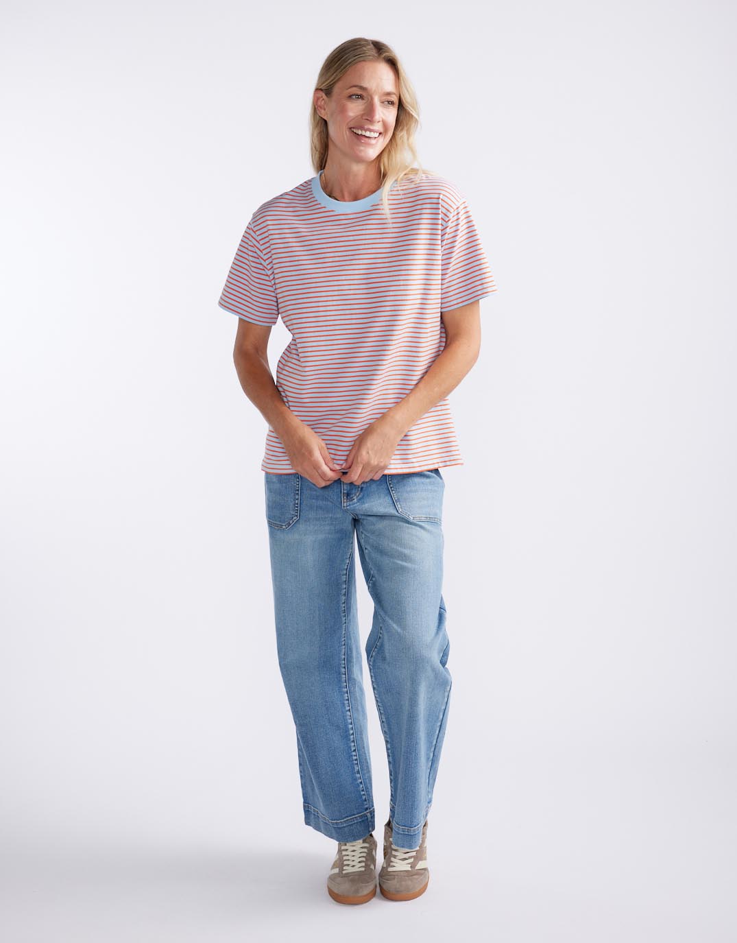 White & Co. Relaxed Tee (Ice Blue/Orange Stripe)