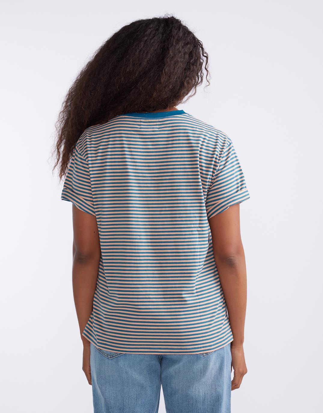 White & Co. Relaxed Tee (Teal/Peach Stripe)