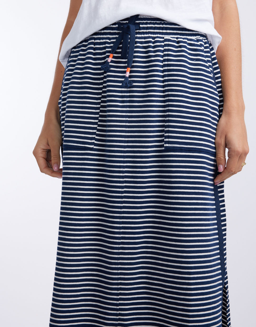 White & Co. Signature Midi Skirt (Navy/White Stripe)