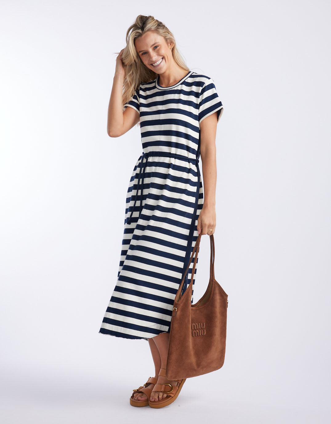 White & Co. Turn Back Tee Midi Dress (Navy / White Stripe)