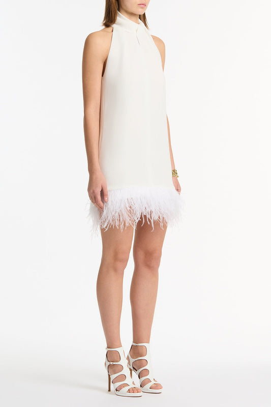 Carla Zampatti Crepe Feather Mini Dress (White)