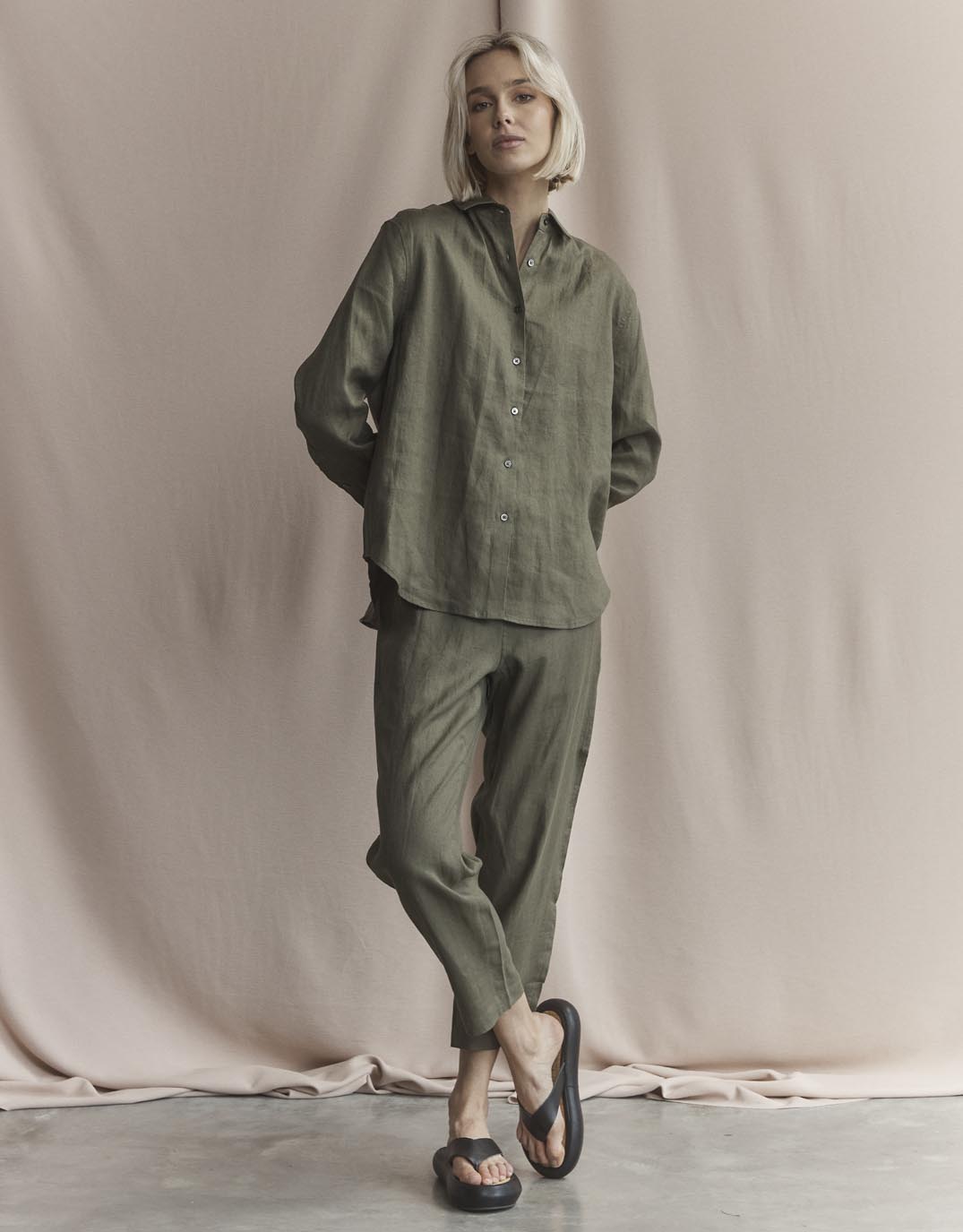 White by FTL Abigail Linen Pant (Khaki)