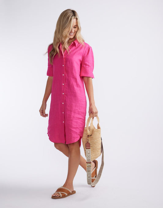 Hettie Linen Shirt Dress - (Fuchsia)