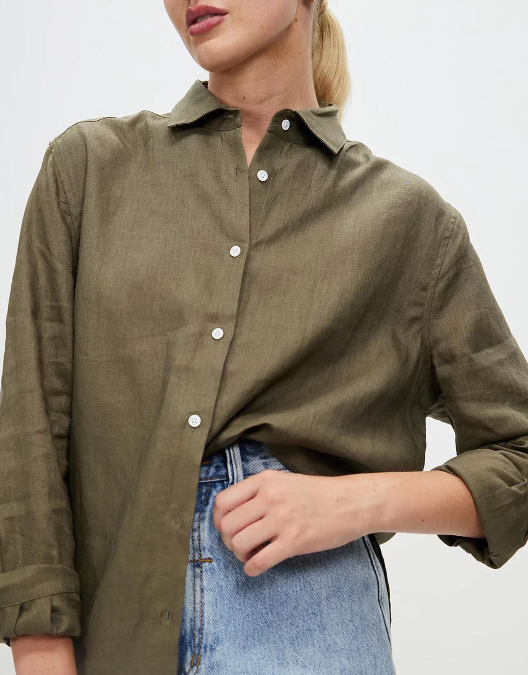 White by FTL Katie Linen Shirt (Khaki)