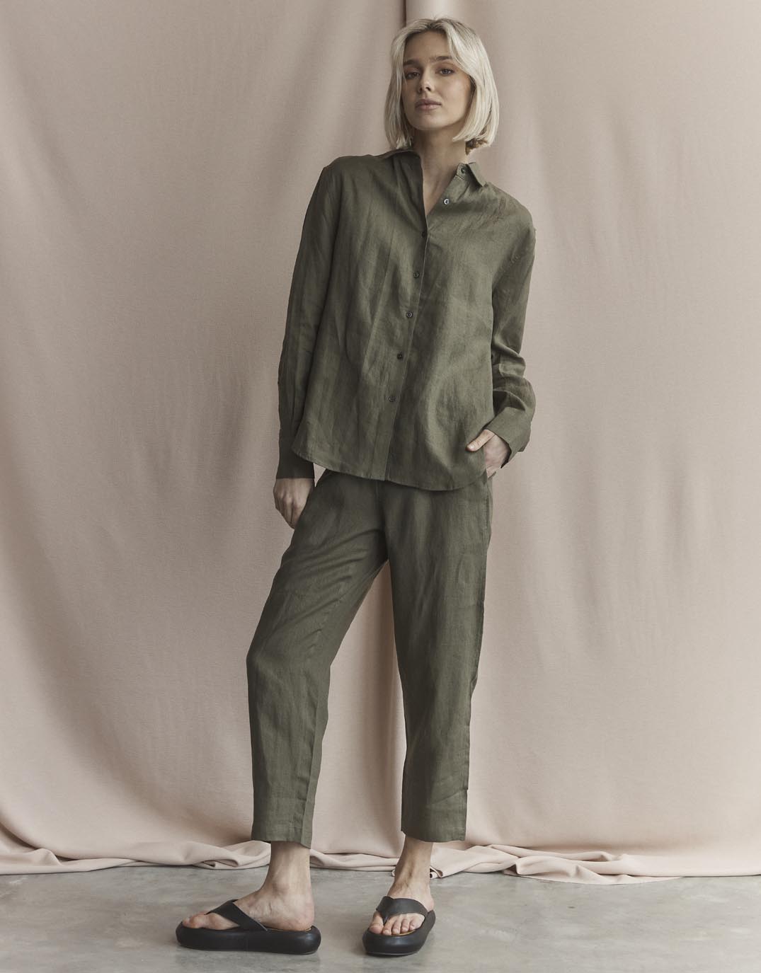 White by FTL Katie Linen Shirt (Khaki)