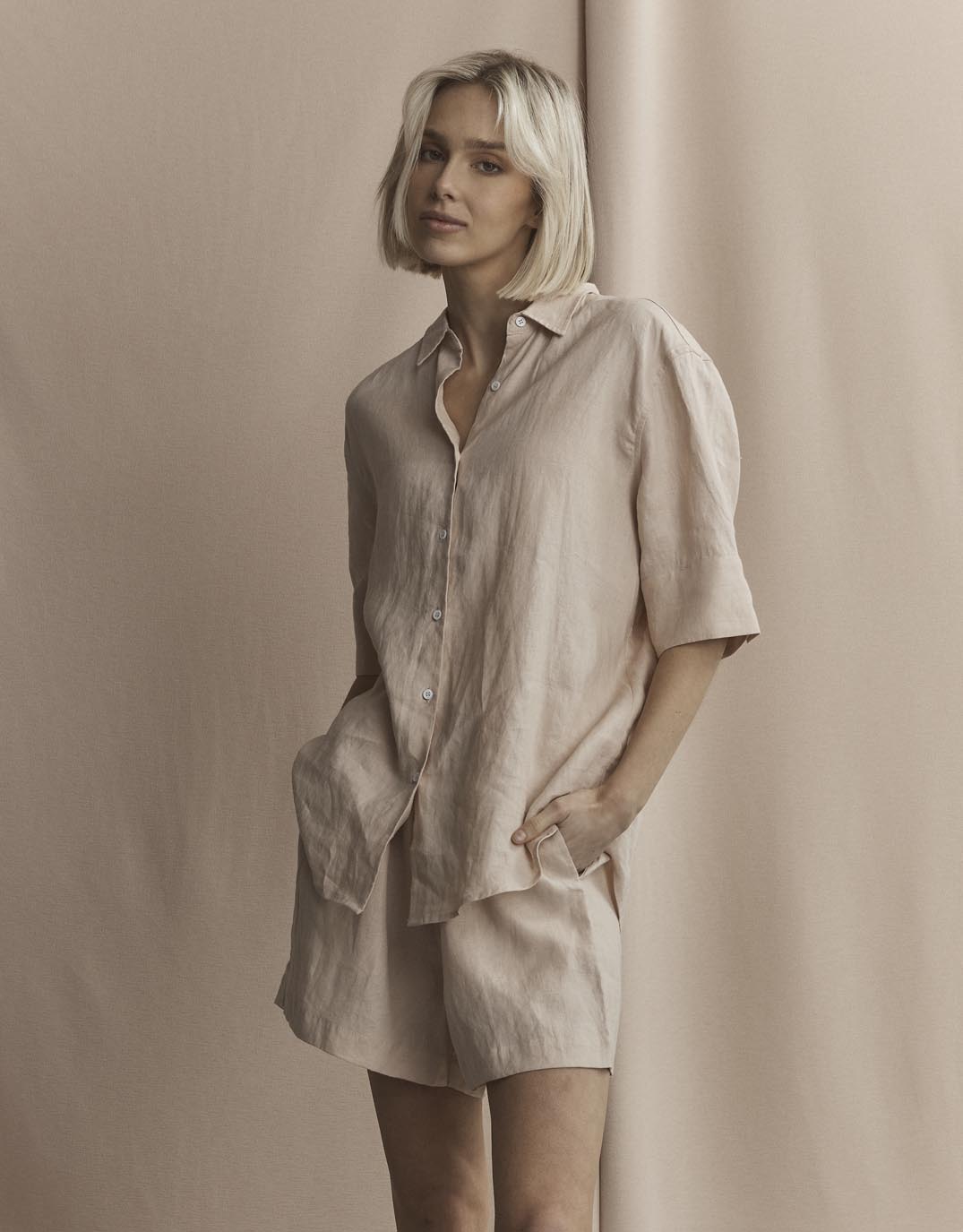 White by FTL Nora Linen Shirt (Sand)
