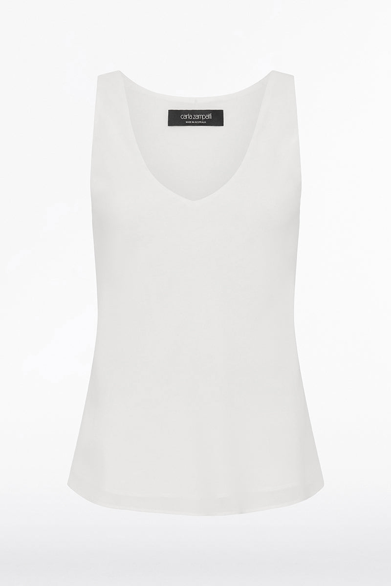 Carla Zampatti Georgette Scoop Neck Cami (White)