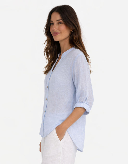 Allegra Linen Shirt - (Light Blue)