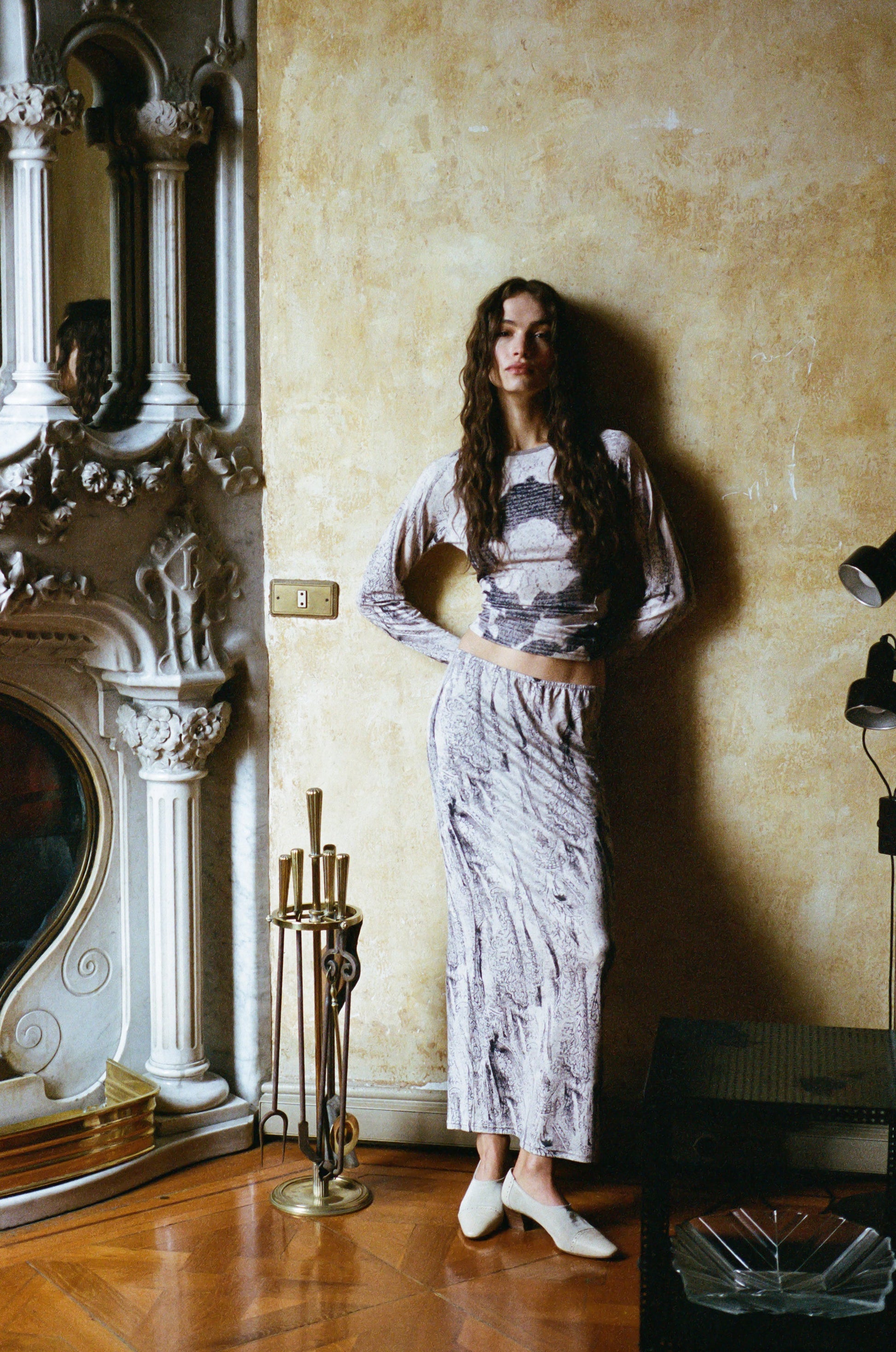 Image of a model wearing Skirts. Product name - Romana Midi Skirt in Musa colour by brand - With Jéan