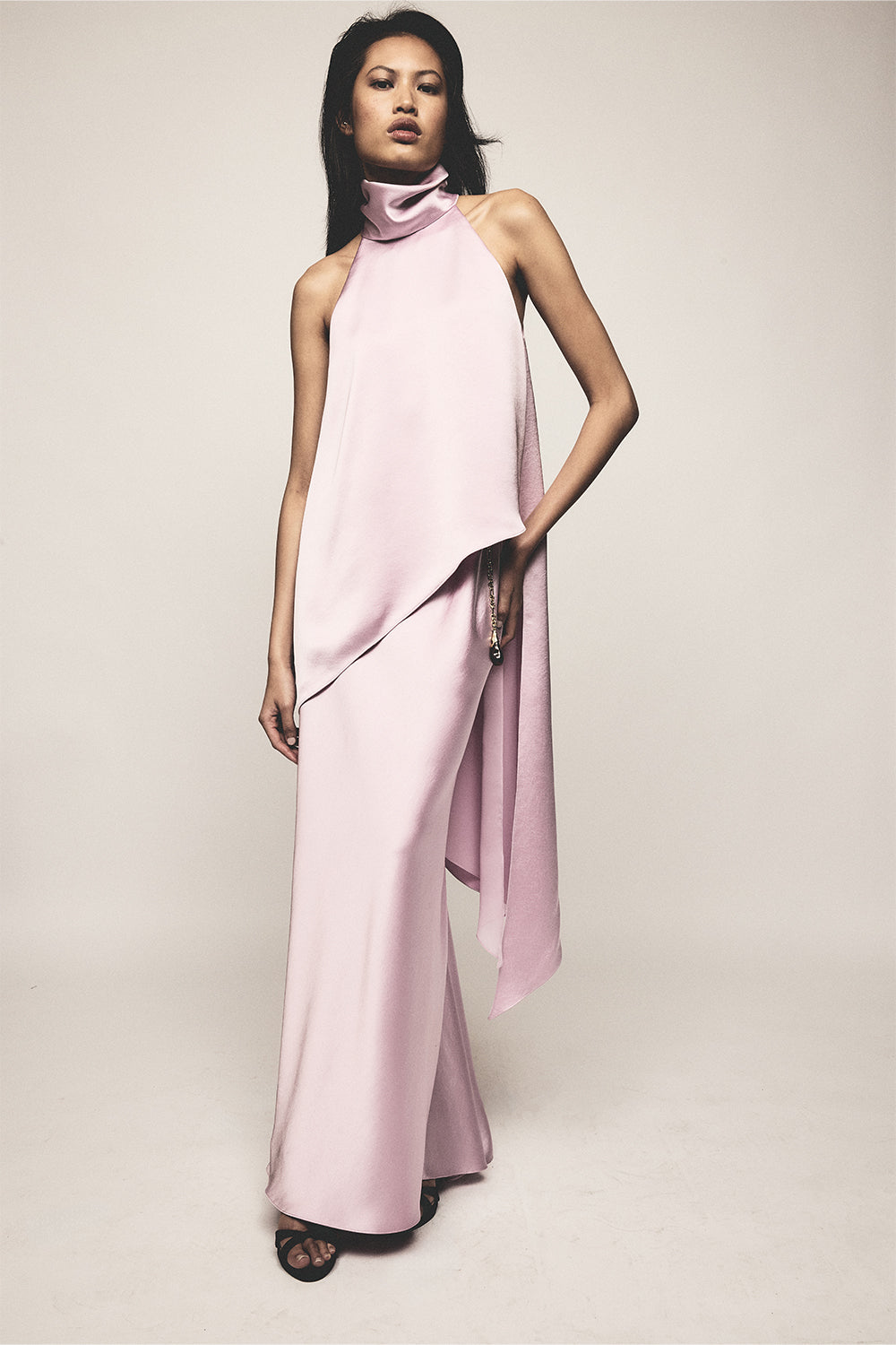 Carla Zampatti Floss Lustre Satin Draped Asymmetric Top (Pink)