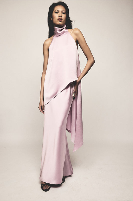 Carla Zampatti Floss Lustre Satin Draped Asymmetric Top (Pink)