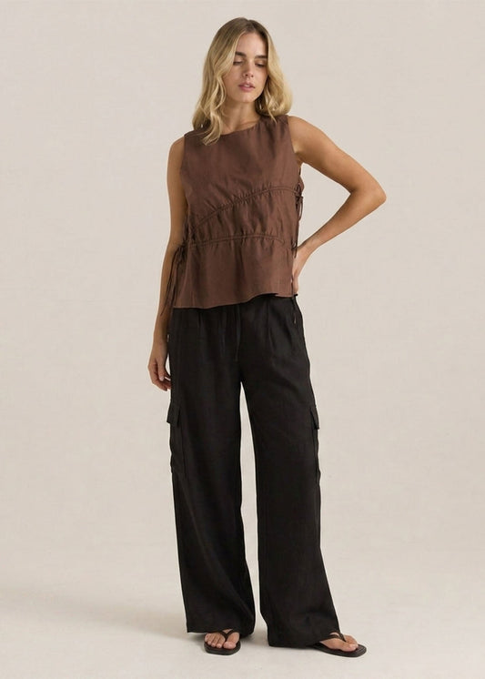 Sass Clothing Elin Gathered Tie Top (Chocolate)