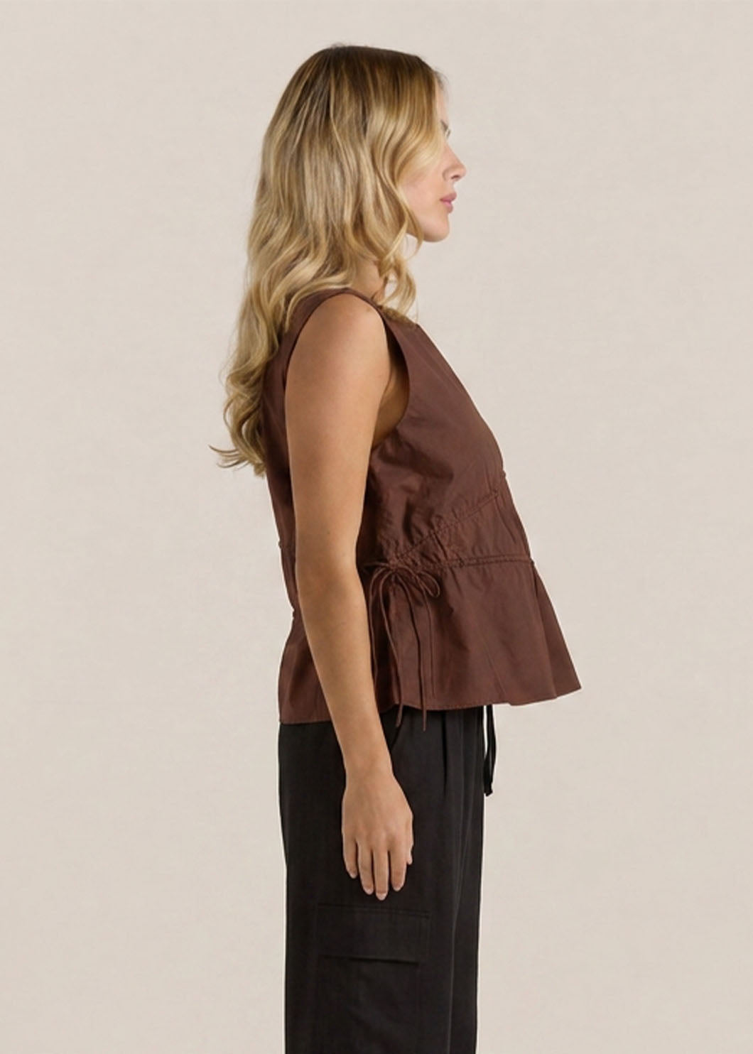 Sass Clothing Elin Gathered Tie Top (Chocolate)