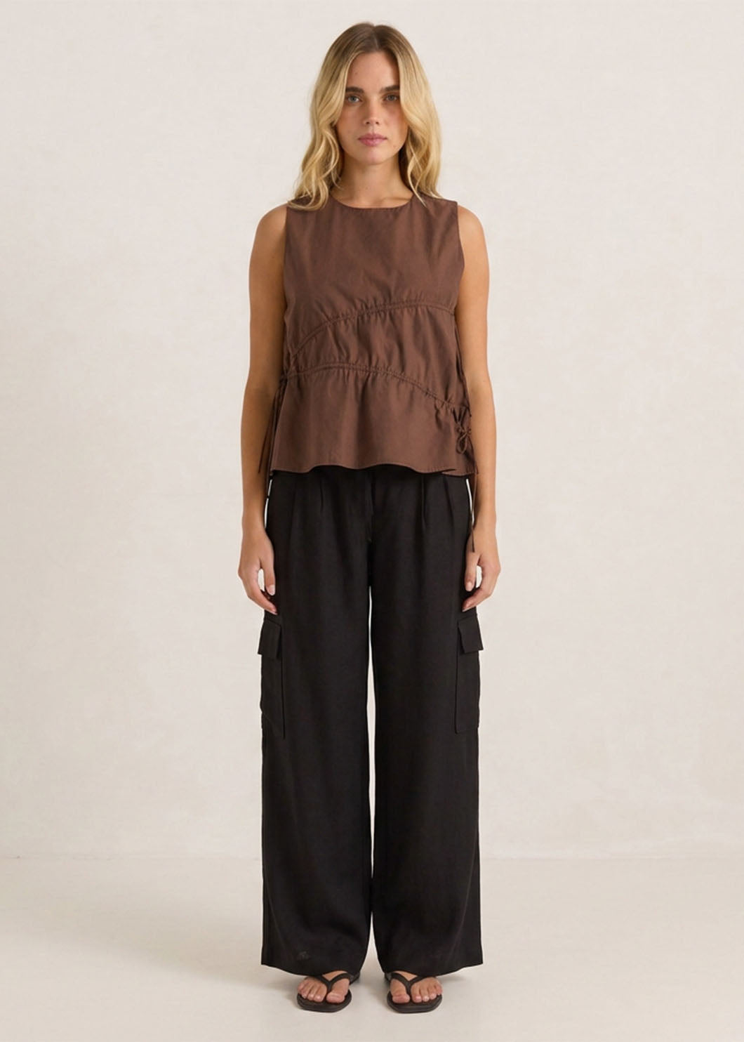 Sass Clothing Elin Gathered Tie Top (Chocolate)