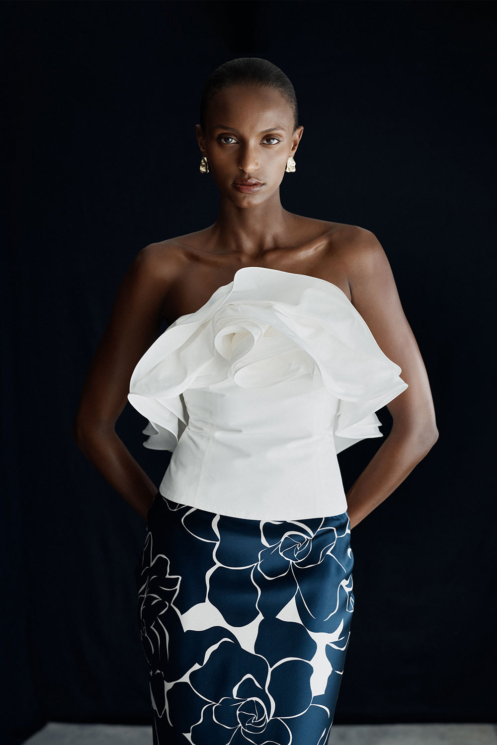 Carla Zampatti Celestial Petals Silk Viscose Bias Skirt (Navy)