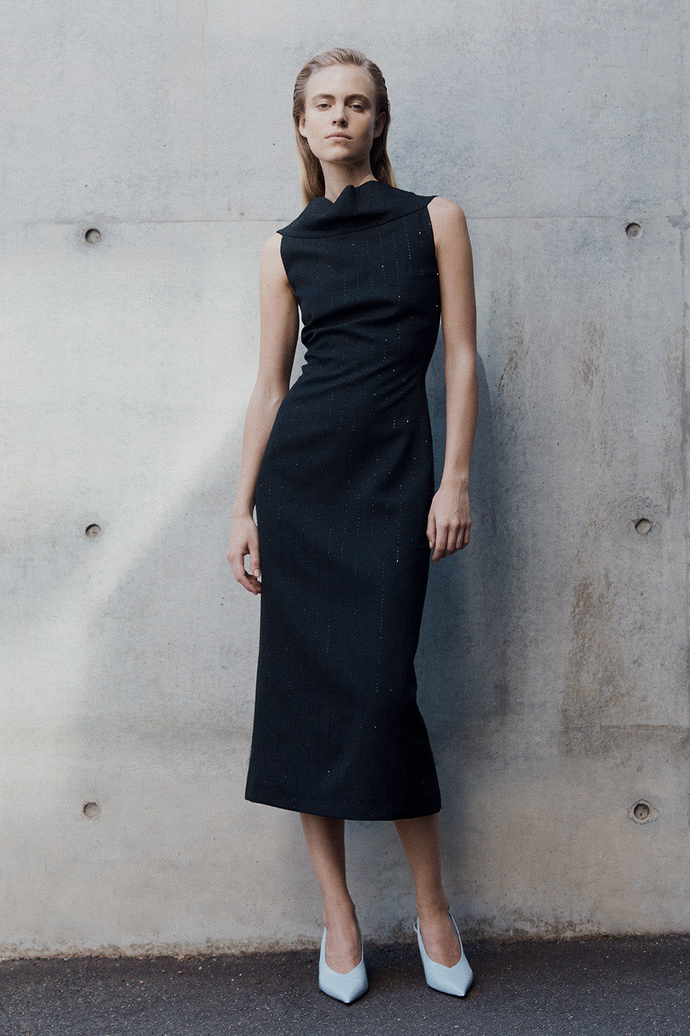 Carla Zampatti Starlight Twill Cowl Front Dress (Black)