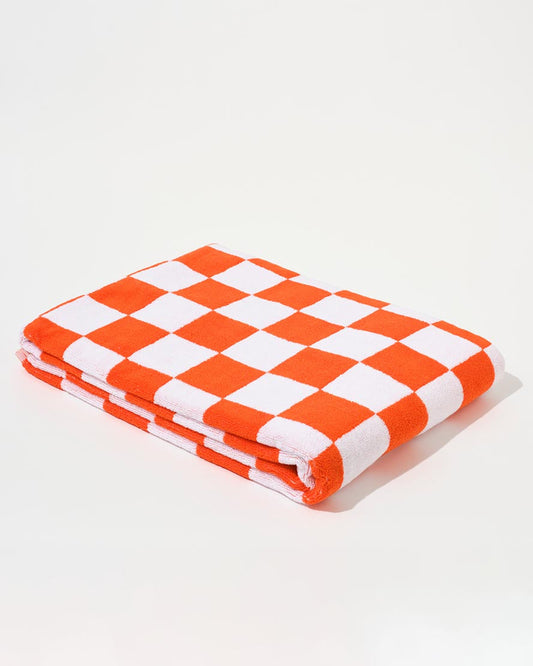 Image of Towels. Product name - Towel Set Big Check in Orange in colour by brand - Aeyre